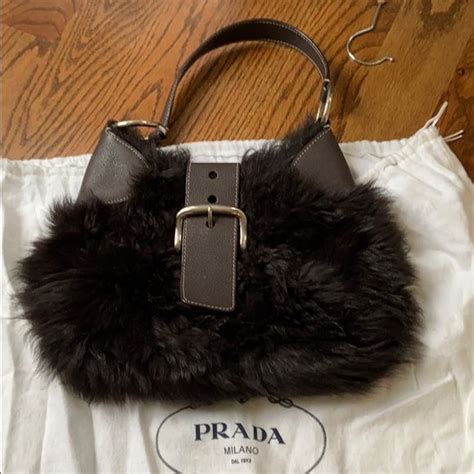 prada fur bag black